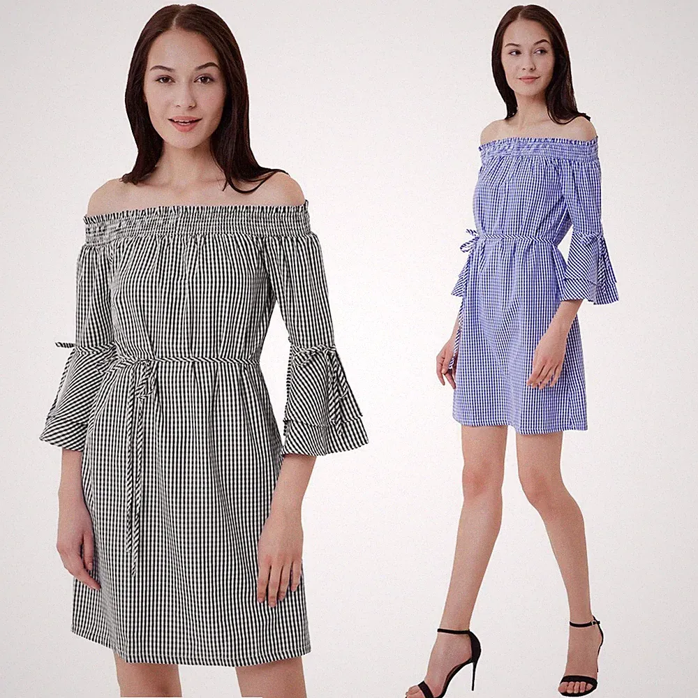 Damen Boho Sommerkleid Sexy Schulterfrei Ausgestelltes für mini Kurzes