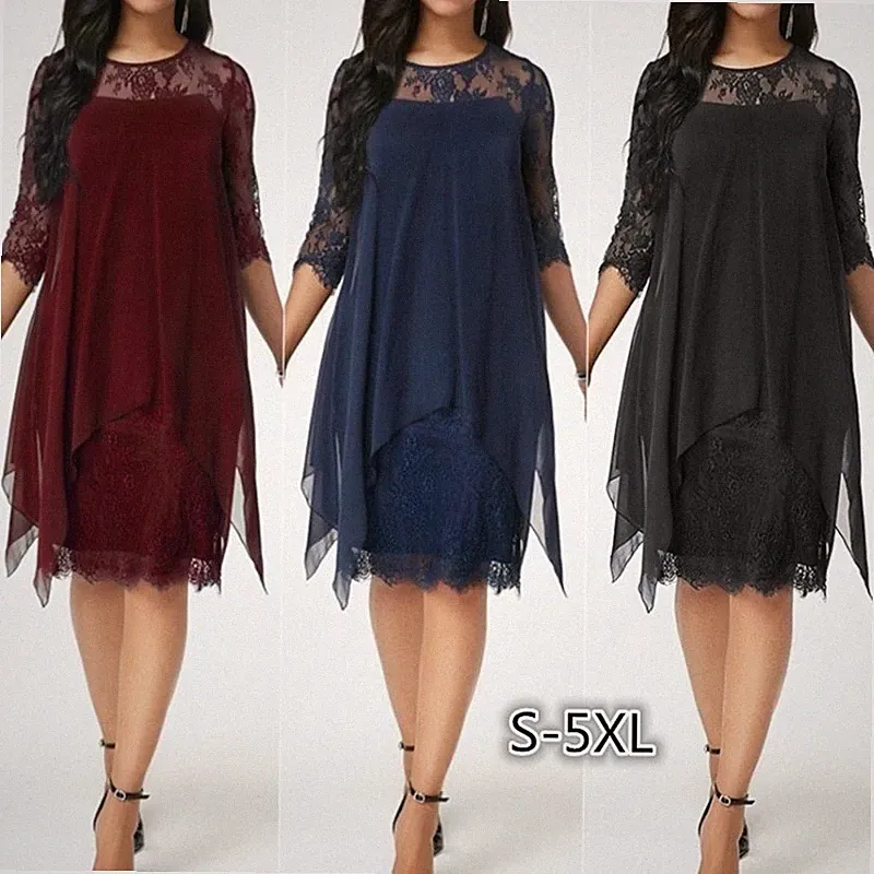 Damen Chiffon Midi-Kleid – 3-in-1 für Abend, Party & Sommer