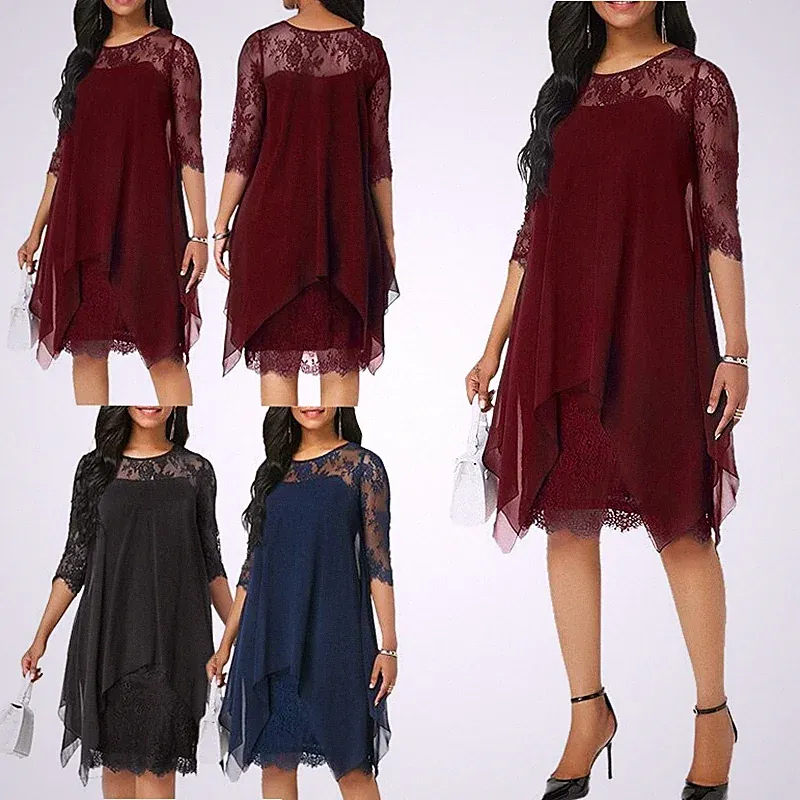 Damen Chiffon Sommerkleid Midikleid Elegant Abendkleid Ballkleid Partykleid