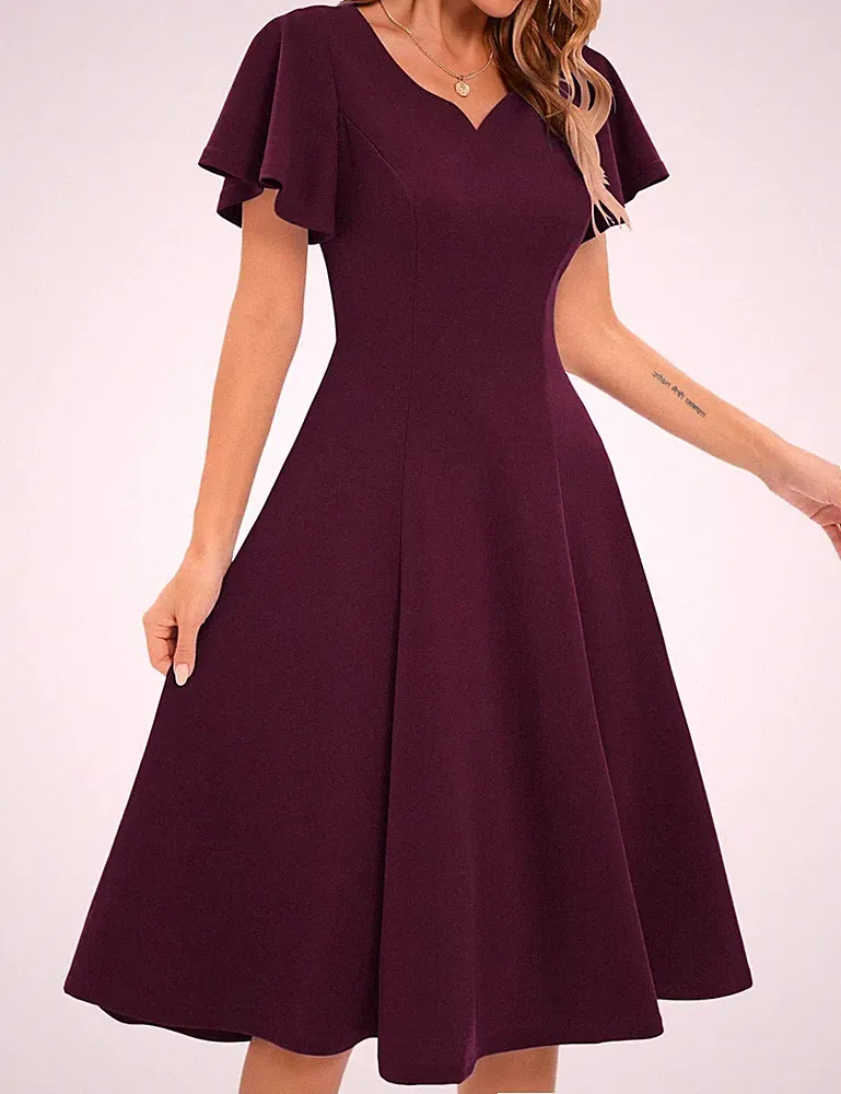 Damen Cocktail Party Abendkleid für Hochzeitsgast halb formell Fit and Flare