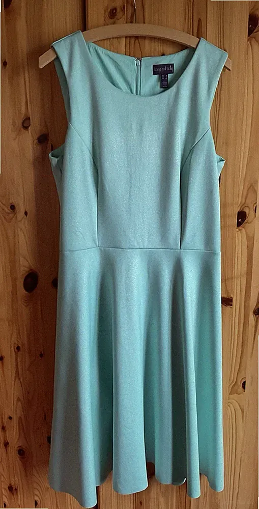Damen-Cocktailkleid, ärmellos, knielang, grün-türkis Glitzer, Gr. 42/44
