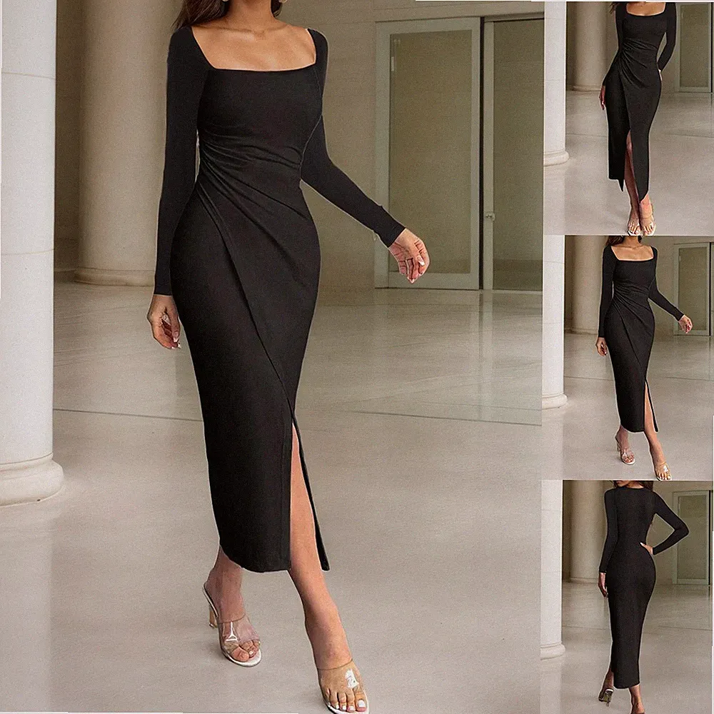 Damen Elegant Partykleid Abendkleid Langarm Bodycon Ballkleid Midi Etuikleid DE