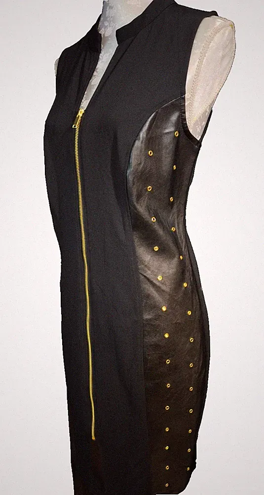 Damen Etui Kleid Gr. 38, Kunstleder + Jersey, Schwarz, wie NEU!