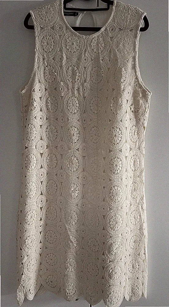Damen Etuikleid ärmellos ANA ALCAZAR Gr. 44 (eher 42) Beige Häkeloptik Top!
