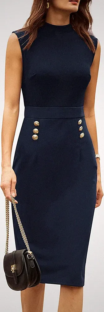 Damen Etuikleid hochgeschlossen ärmellos Business Bodycon mit Schlitz