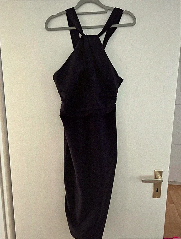 Damen Etuikleid Midi Schwarz M Normalgröße Neckholder ärmellos rückenfrei