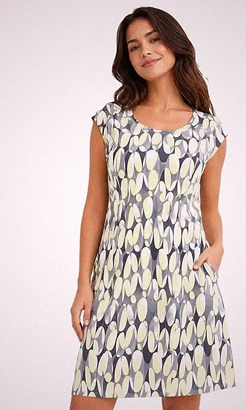 Damen Etuikleid mit auffälligem Muster Baumwoll-Kleid ärmellos Grün - Schwarz 36