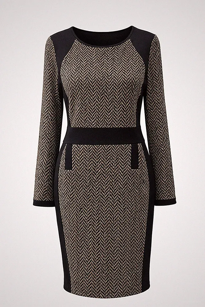 Damen Etuikleid Poly Viskose Lurex Muster Langarm Eris