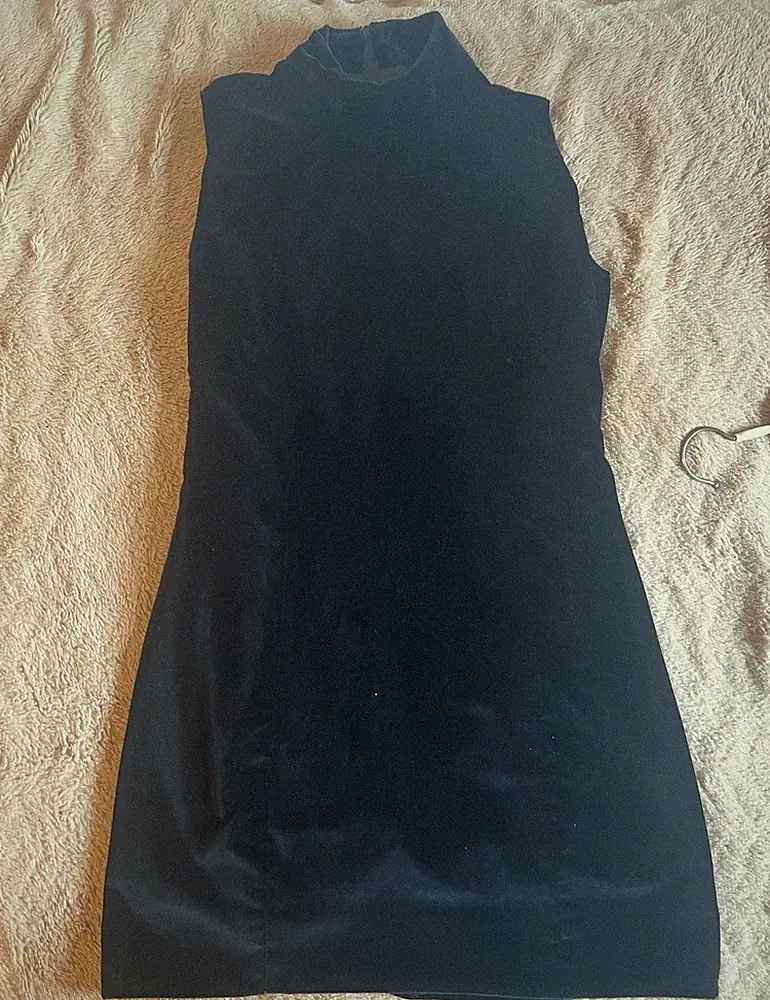 Damen Etuikleid S kurz ärmellos Veloursleder Schwarz unifarben Reißverschluss