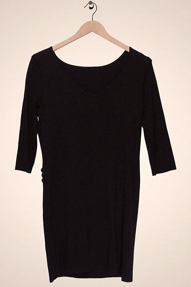 Damen Etuikleid Schwarz Gr. M 38 Strass Elegant 3/4 Arm Stretch