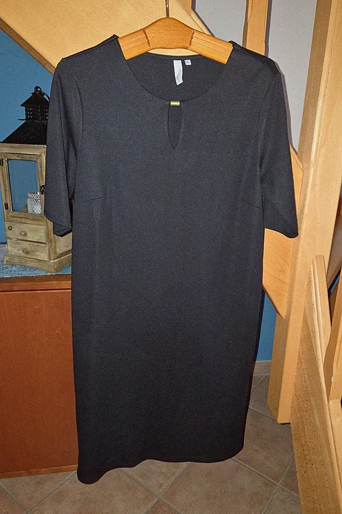 Damen Etuikleid Schwarz XL Kurzarm, Viskose knielang