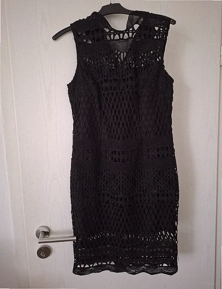 Damen Etuikleid Spitze schwarz ärmellos kurz mit Reißverschluss Gr. 42