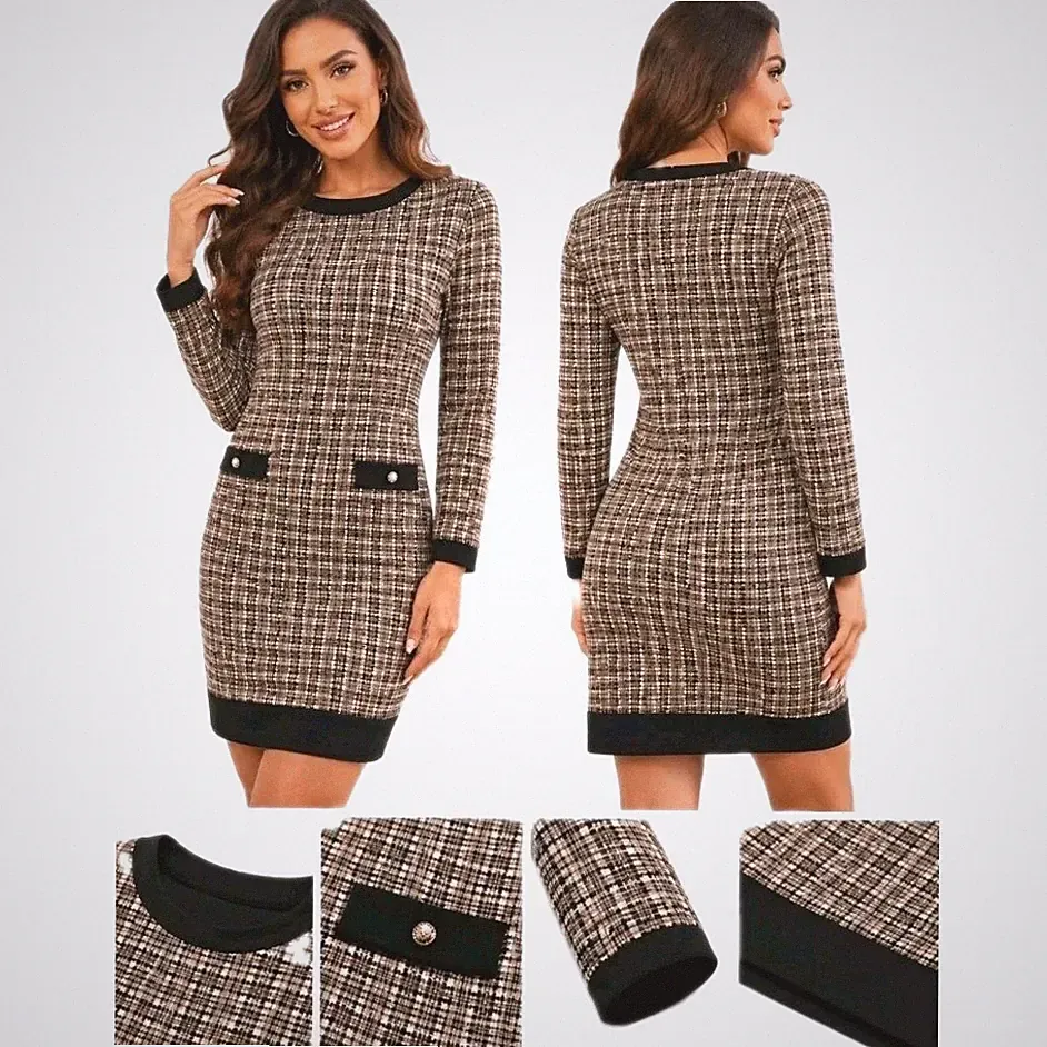 Damen Etuikleid Tweed Kleid Business Elegant Büro Midikleid Gr. XL