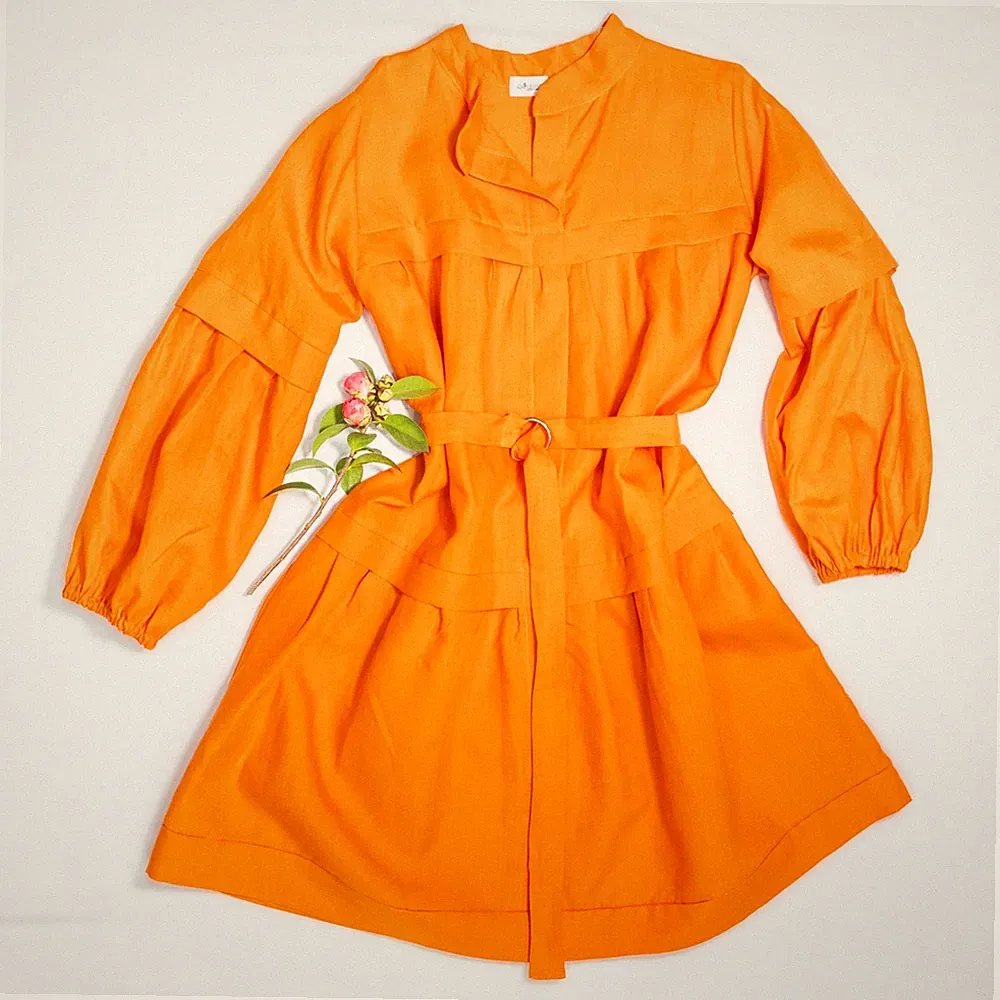 Damen Festliches Kleid Leinenkleid Orange Country Dress Style Provance