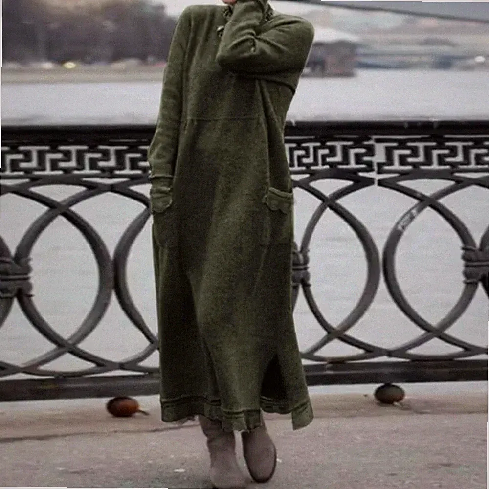 Damen Fleece Strickkleid Maxikleid Pulloverkleid Winter Etuikleid Sweatkleid neu