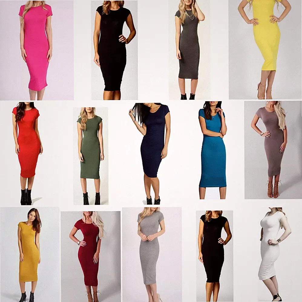Damen Flügelärmel Midi Stretch figurbetont schlicht Jersey Sommer Buche Kleid UK 8-26