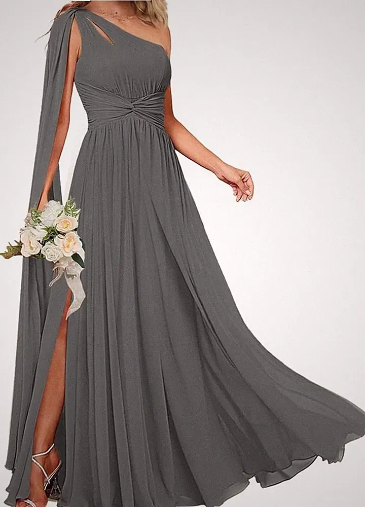 Damen formelle Schulterfreie Brautjungfernkleid Chiffon Kleid für Hochzeitsgäste