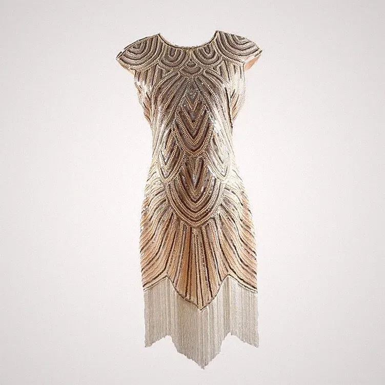 Damen Gatsby Kleid 1920s Jahre Flapper Kostüm Paillette Fransen Vintage Party