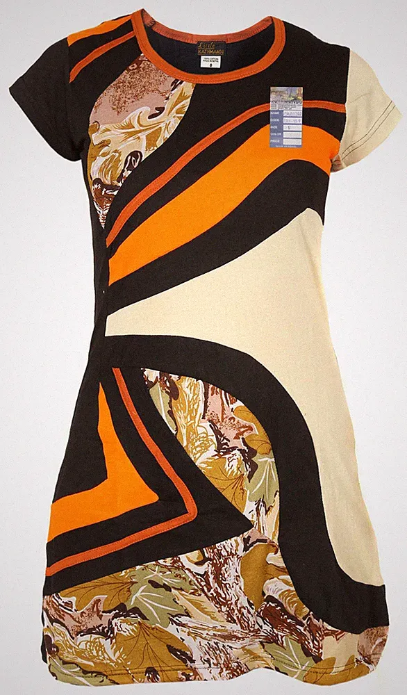 Damen Gedruckt Kurzärmelig Sommer Böhmisch Patchwork Hippie Minikleid