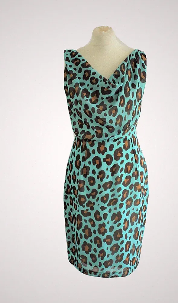 Damen Georgette Sommerkleid Kleid, Etuikleid, Wasserfall, Gr 36