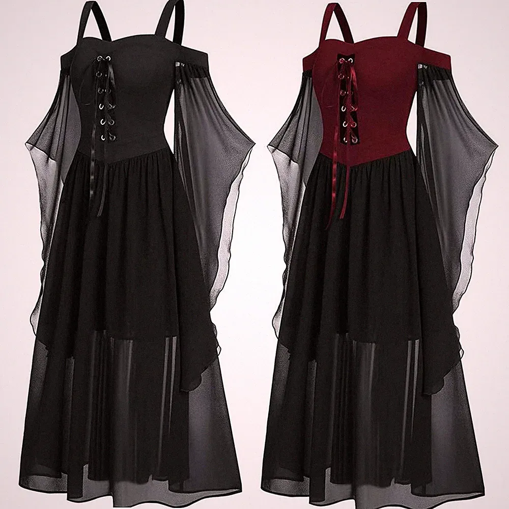 Damen Halloween Punk Gothic Hexe Karneval Cosplay Kostüm Hexe Vampir Party Kleid