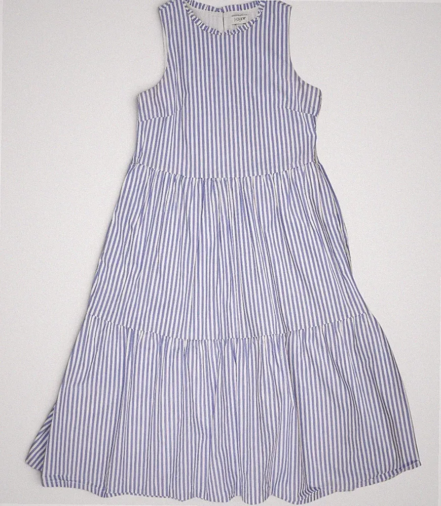 Damen J.Crew blau weiß gestreift Stufen Midikleid Baumwolle gefüttert Sommer passt UK8