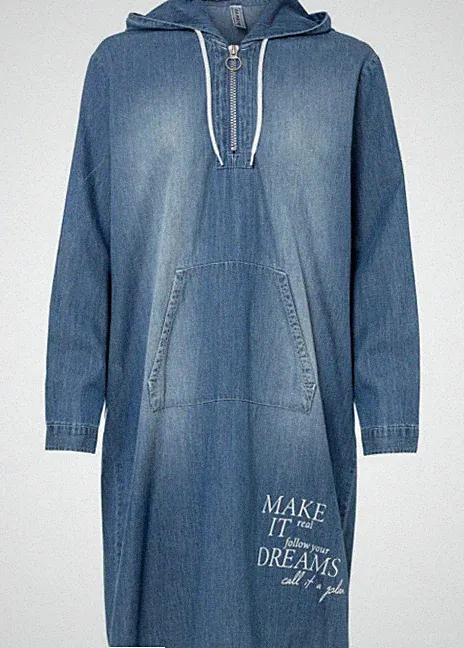 Damen Jeans Kleid Dress blau Kapuze XS S M L XL 36/38 - 48/50 Baumwolle 092