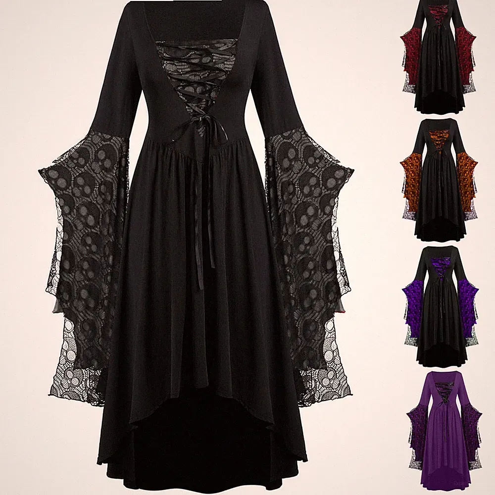 Damen Karneval Mittelalter Hexe Vampir Gothic Partykleid Kostüm Fasching Cosplay