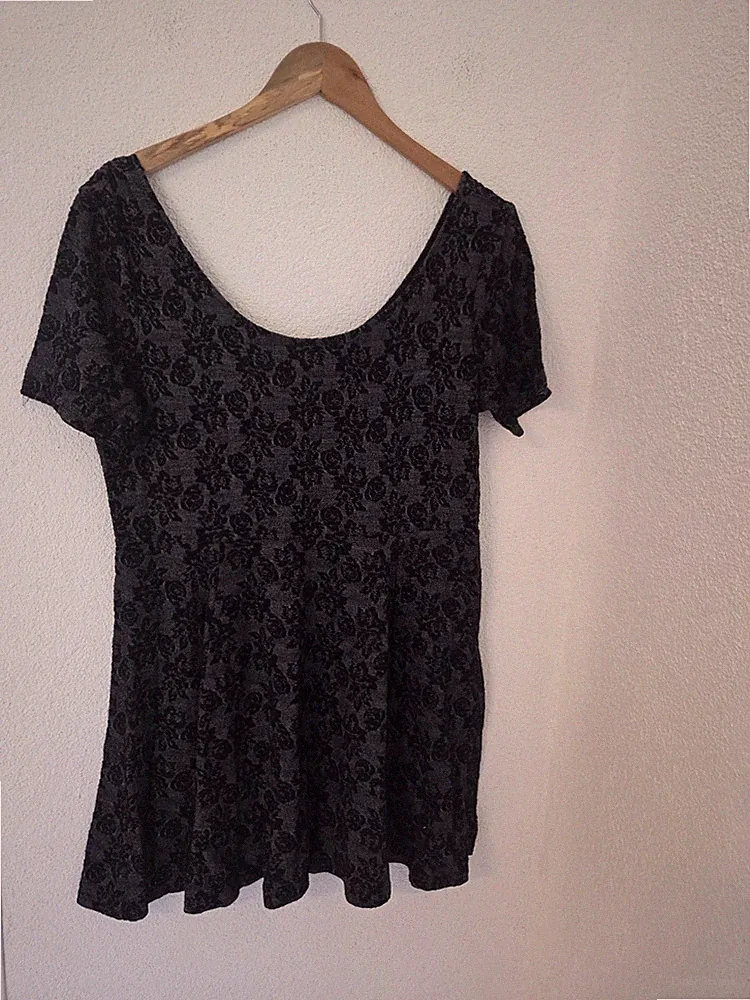 🩶 Damen Kleid A-Linie Divided H&M Gr. L grau mit Blumenmuster