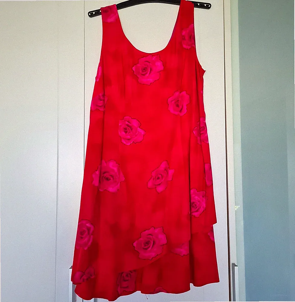 Damen Kleid A-Linie kurz ärmellos Rundhals Blumenmuster Lagenlook Gr. 46