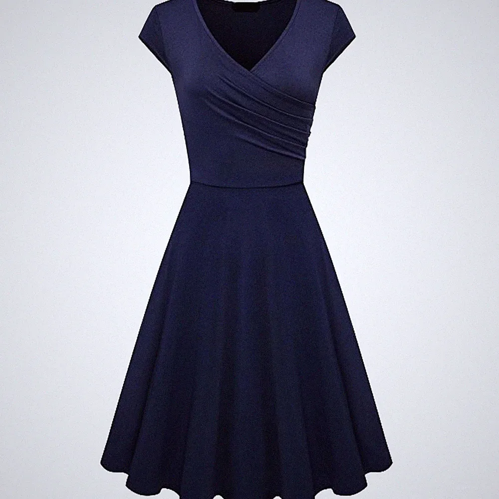Damen Kleid A-Linie V-Ausschnitt Midikleid Vintage Sommer Kleider