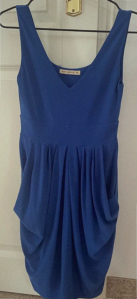Damen Kleid Body and Soul, Gr. XS, royal blau, V-Ausschnitt, Seitentaschen, kurz