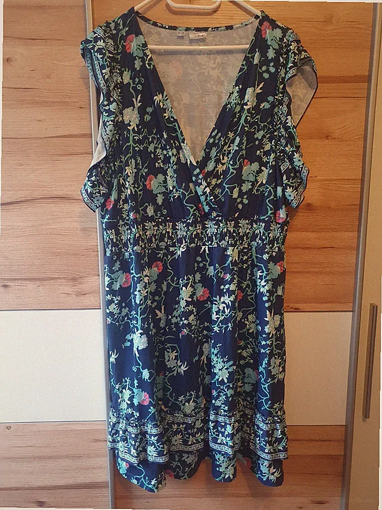 Damen Kleid Dunkelblau Geblümt Gr. 48