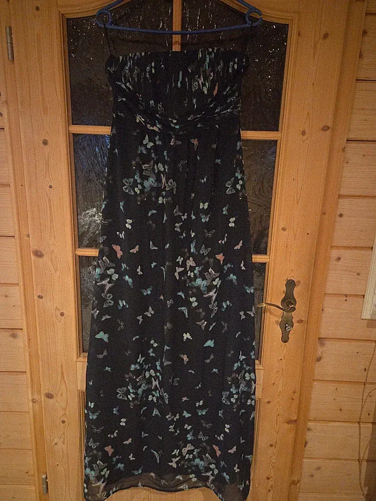 Damen Kleid Esprit, bodenlang, Gr.38/M, dunkelblau, pastell Schmetterlingen, TOP