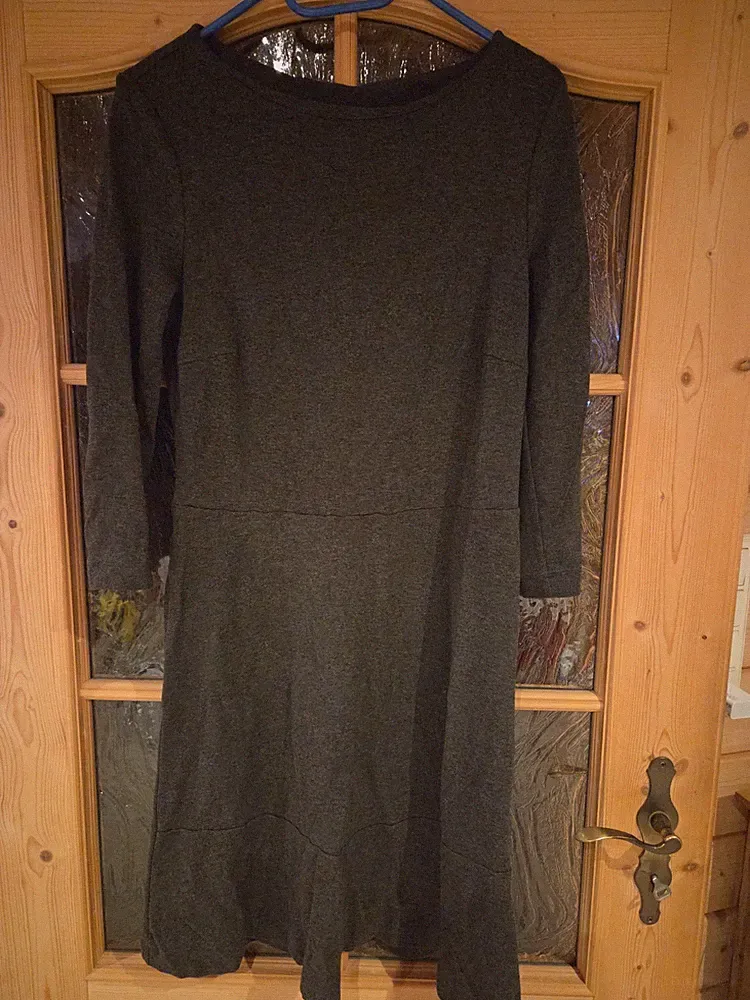 Damen Kleid Esprit, Gr.M/38, Grau-meliert, Dreiviertelarm, gerüschter Saum, TOP