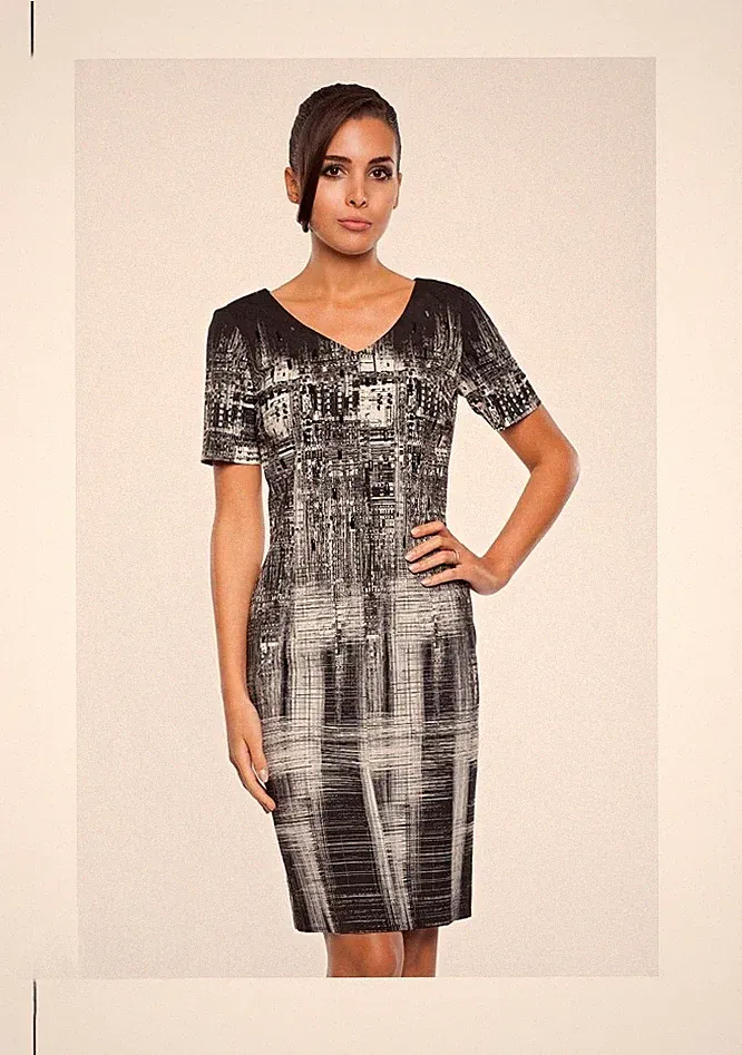 Damen Kleid Etuikleid Elegant Kurzarm Knielang Gr. 48
