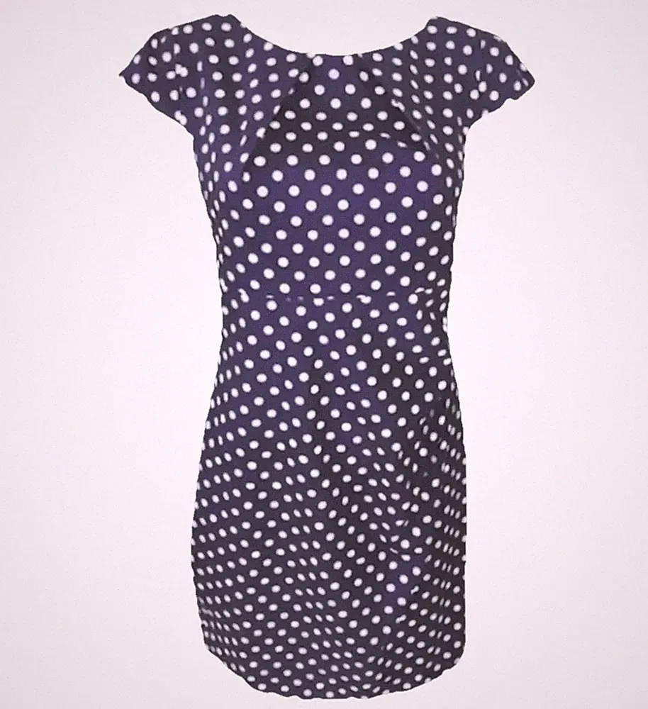 Damen Kleid Gr.38 Etuikleid blau weiß gepunktet Baumwolle - Class International