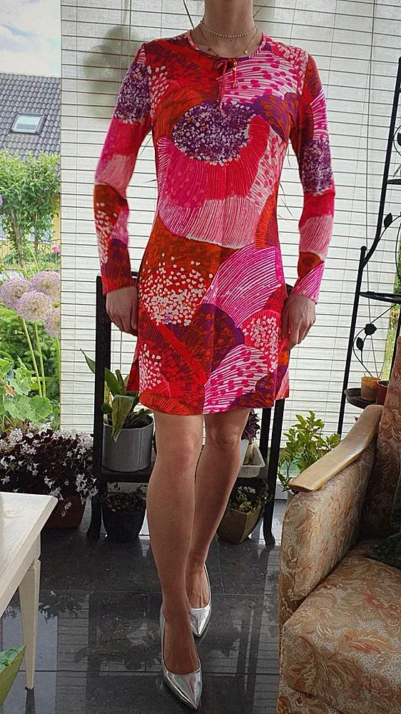 Damen Kleid Gr S 36/38 Rosa Pink Langarm Polyacryl Figurbetont