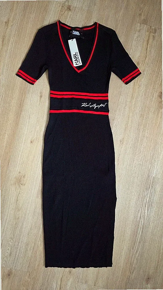 Damen Kleid ~Karl Lagerfeld~ Feinstrickkleid Etuikleid Gr.XS schwarz NEU