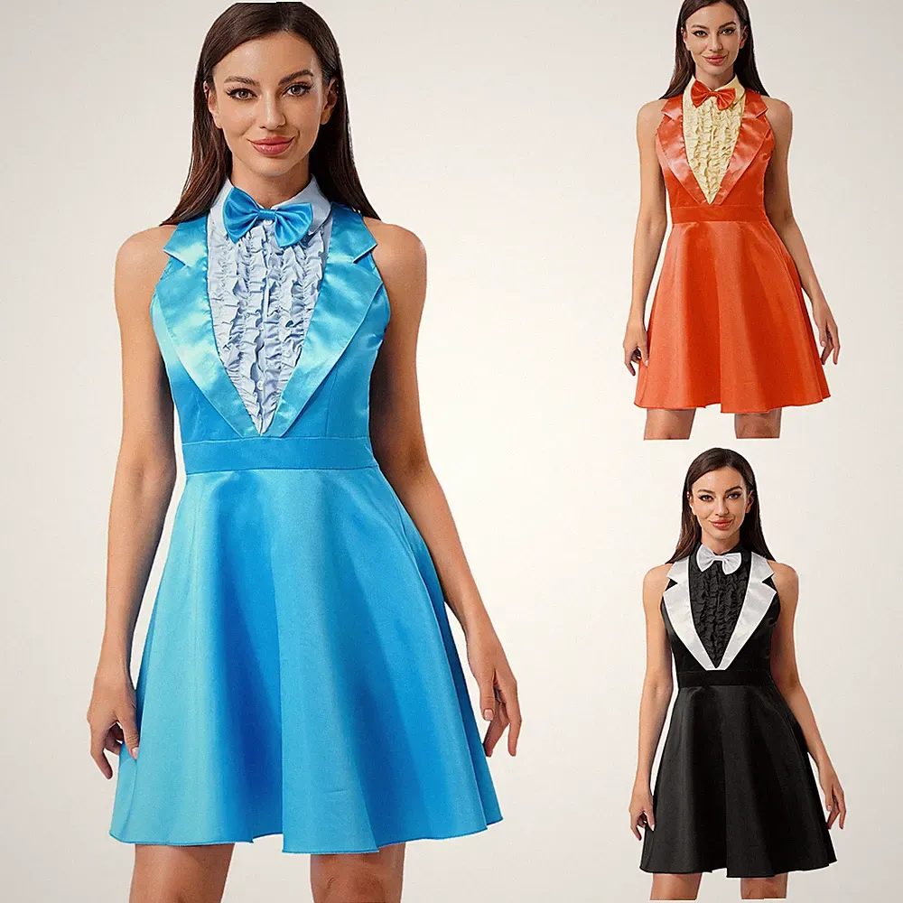 Damen Kleid Karnevalskostüm Uniform Bühnenauftritt 70er 80er Bögen Dumber Sexy