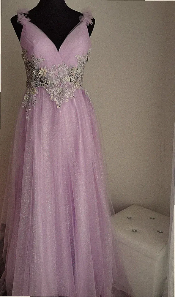 Damen Kleid Lang Empire Stil Luxus Zeremonie Hochzeit Strass Tüll Perlen