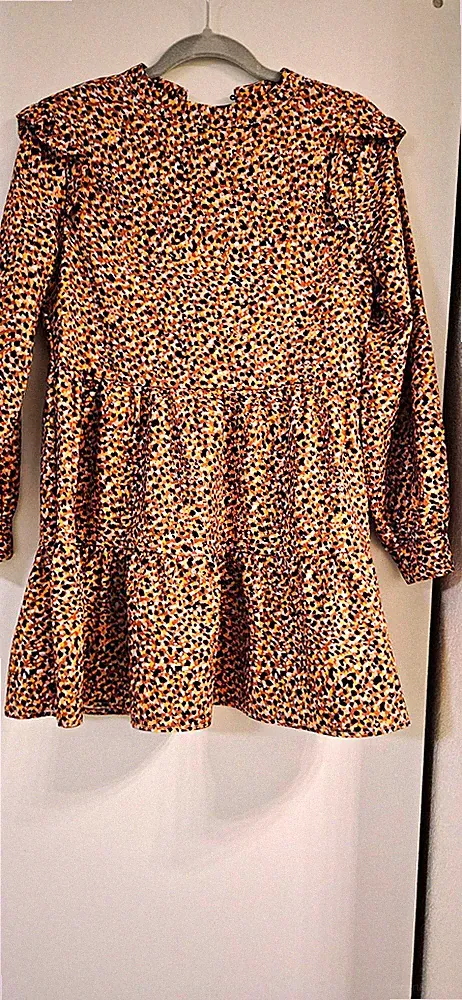 Damen Kleid Leopard Tierdruck Langarm A-Linie Gr. S