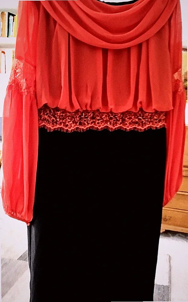 Damen Kleid LIVE FOREVER Elegant Festlich Coral/Schwarz Gr. 40-42