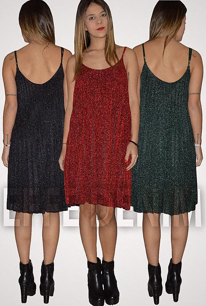 Damen Kleid Lurex Glitzer Minikleid Radkleid Made in Italy