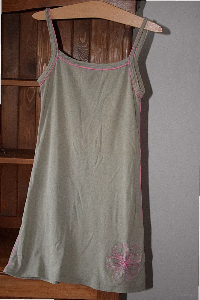 Damen Kleid M 38 Khaki A-Line Spaghetti Träger Baumwolle 87 cm