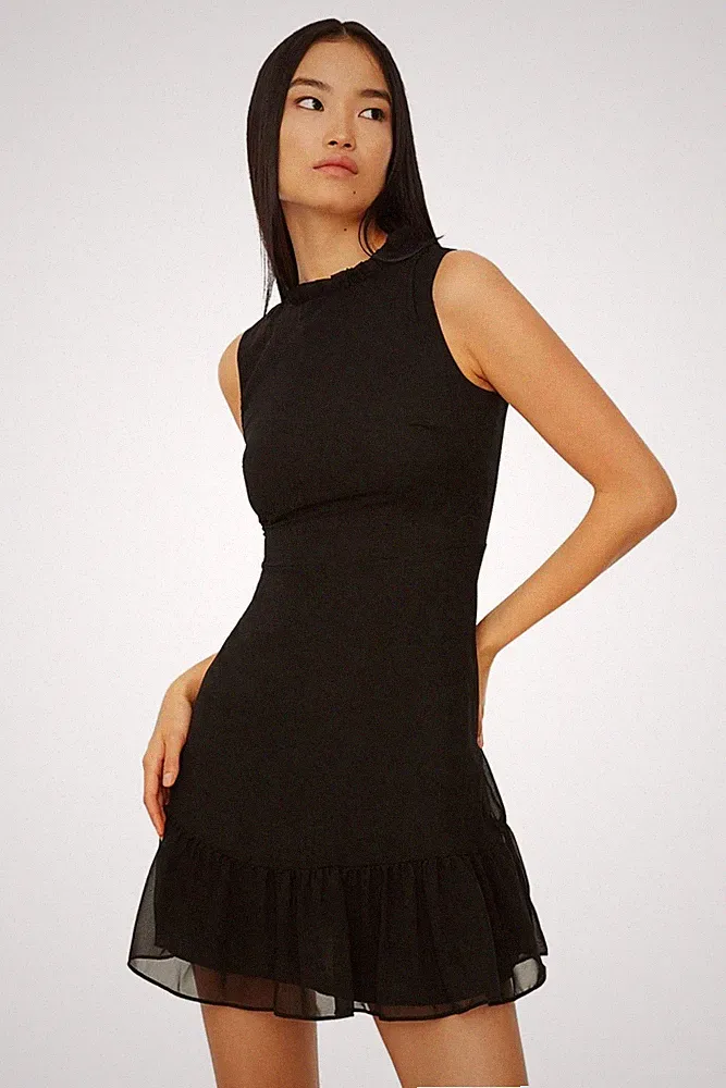 Damen Kleid Mini A-Linie Schwarz 36 EU Gewebt Normale Passform Trendyol