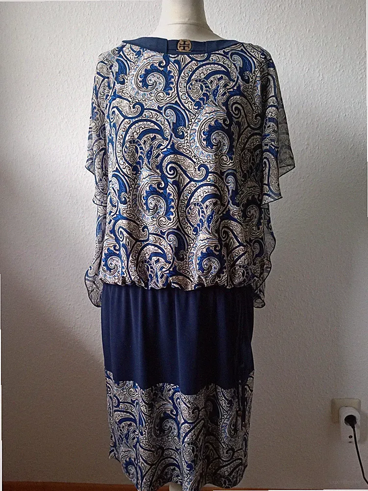 Damen Kleid Minikleid Etuikleid Lässig Blau Muster Größe L / 40