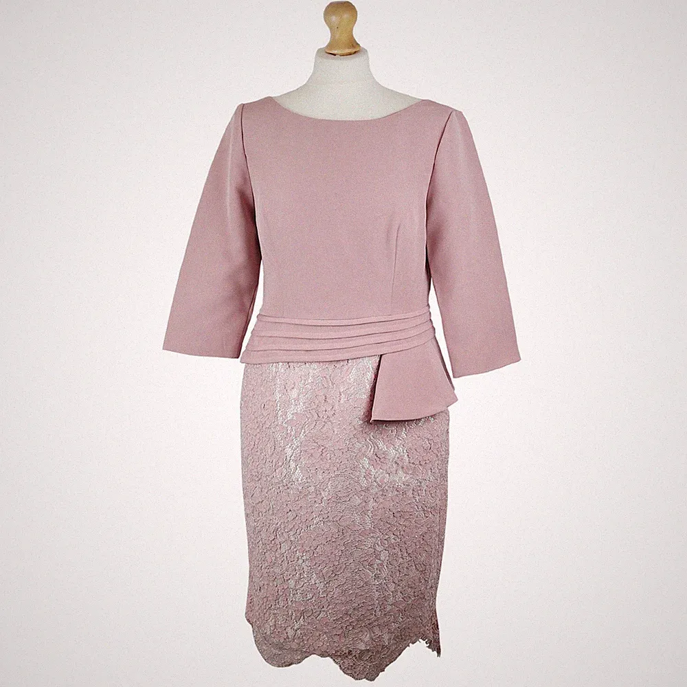 Damen Kleid Petite Blush Rosa Hochzeitsgast Schößchen Spitze Elegant von Kaleidoscop