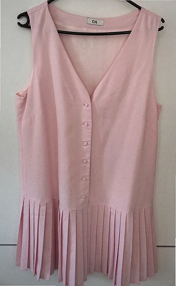 Damen Kleid Rosa von C&A Gr.XL wie Neu, Fransen, ärmellos, geknöpft, Elegant