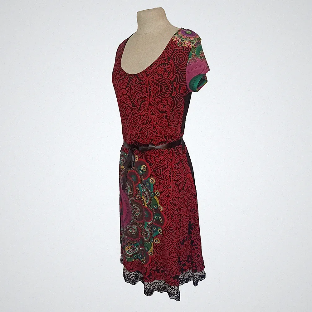 Damen Kleid Rot 💙 Boho Mandala Bodycon T416G Gr. -14-passt 36,38,S